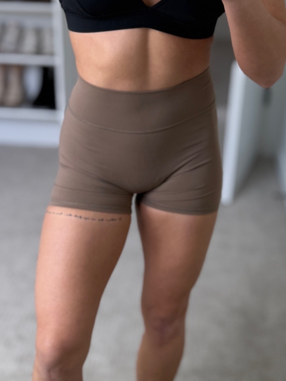 High-Waist Brown Women's Active Shorts